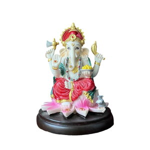 樹脂工芸品 インド象 ガネーシャ像 象神像 エレファント 置物 オブジェ 東南アジア風 手描き彩色 彫刻 高さ11cm 開運 縁起物 魔除け 幸運 風水 インテリア装飾