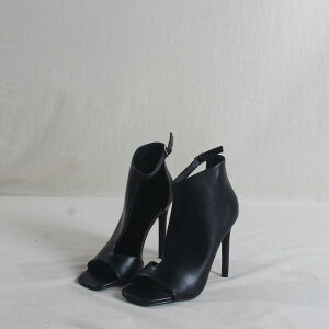 サンダル レディース 女性用 アンクル丈 ショートブーツ風 オープントゥ カットアウト 12cm ピンヒール 細ヒール バックルストラップ セクシー ブラック 黒 夜遊び パーティー イベント ダン