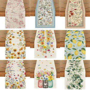 テーブルランナー 花柄 フラワー 植物柄 グリーン 麻調 リネン風 ポリエステル ダイニング リビング 玄関 テレビ台 暖炉 テーブルクロス 食卓カバー モダン シンプル インテリア マルチカバ