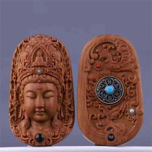 ネックレス インド 老山白檀 香木 普渡観音像 仏様 彫刻 ペンダント 置き物 開運 護符 お守り 瞑想 癒し 中国風 民族風 エスニック 高級感