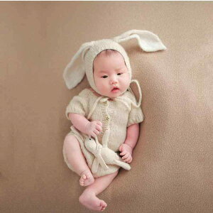 ベビー服 新生児 ベビー 赤ちゃん 男の子 女の子 100日記念写真 お宮参り 百日祝い ハーフバースデー 撮影衣装 うさぎ コスチューム ロンパース カバーオール ニット コットン 綿 快適 やわら