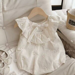 ロンパース ベビー 女の子 ノースリーブ 綿素材 薄手 夏用 サマー かわいい カジュアル 花柄 ベージュ カバーオール ボディスーツ お宮参り 百日祝い セレモニー プリンセス