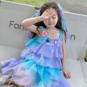 ワンピース キッズ 女の子 ドリア ロリータ プリンセス マーメイド キャミソール チュールドレス ボリューム ふんわり コットン裏地 3歳 8歳 100cm 140cm対応 ビニロン 柔らかい ソフト 夏 カジ