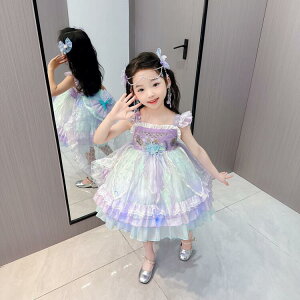 ワンピース キッズ 女の子 夏 かわいい マーメイド キャミソール 吊りスカート 誕生日 ドレス プリンセスドレス ポリエステル 綿 ソフト 発表会 イベント パーティー リボン 3歳 8歳