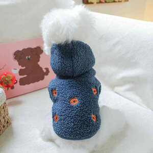 犬服 ドッグウェア 秋冬用 防寒 保温 あったか 暖かい 厚手 もこもこ ふわふわ ボア フリース 裏起毛 フード付き パーカー アウター カジュアル 散歩 お出かけ ポリエステル ブルー