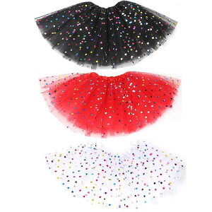 チュールスカート キッズ 女の子 欧米風 チュチュスカート ボリューム バレエスカート ダンス 発表会 三層六枚重ね ポリエステル製 カラフルハート柄 ホットスタンプ キラキラ オールシー