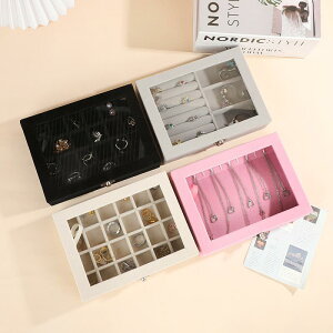 ジュエリーボックス レディース 指輪 ピアス イヤリング ブレスレット ネックレス アクセサリー 宝飾品 小物入れ 収納 ディスプレイ 整理 ガラス ベロア 高級感 多機能 卓上 旅行 携帯用