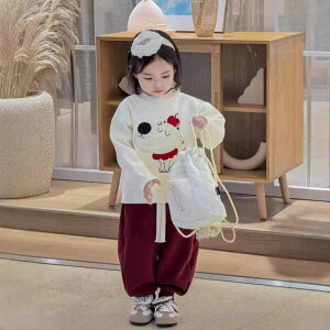 セットアップ キッズ 女の子 韓国ファッション おしゃれ かわいい ニットトップス セーター ラウンドネック 裏起毛 暖かい 綿 スウェットパンツ ジャージ 冬物 上下セット 普段使い 通園 通