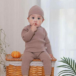 ニット ベビー 男の子 女の子 男女兼用 純綿 コアヤーン 3点セット セーター セットアップ 保温 暖かい 柔らか 長袖 クルーネック 秋 冬 幼児 赤ちゃん服 かわいい 着回し レッド ブラウン ベ