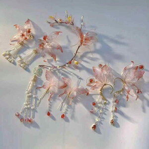 かんざし 女性 ガールズ 漢服 中国古典風 民族風 髪飾り ヘアアクセサリー 優雅 エレガント 上品 かわいい 昆虫モチーフ ガラス 琉璃 着物 和装 成人式 卒業式 パーティー イベント セット