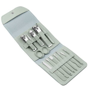 ネイルケアセット 携帯用 12点セット ステンレス製 爪切り 爪やすり ハンドケア 家庭用 旅行用 男女兼用 ギフト 抹茶グリーン ローズゴールド