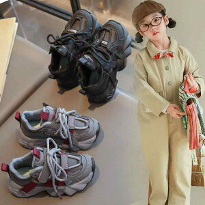 スニーカー キッズ 男の子 女の子 通学用 ダッドシューズ 快適 クッション性 柔らかな履き心地 PUレザー 通気性 防滑 耐摩耗 ゴム底 マジックテープ グレー ブラック