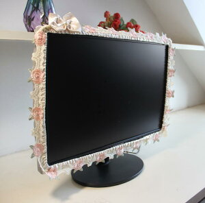 ディスプレイカバー PCモニター テレビ スクリーン 布製 ファブリック レース縁取り 防塵 ホコリよけ かわいい おしゃれ カントリー調 多色展開