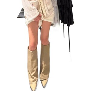 ブーツ レディース レトロ 膝下丈 ロングブーツ ポインテッドトゥ 太ヒール チャンキーヒール ウエスタンブーツ ジョッキーブーツ 本革 牛革 レザー マイクロファイバー裏地 ラバーソール