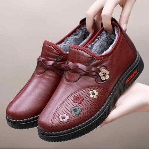 コンフォートシューズ シューズ レディース 冬 保温 防寒 裏ボア 裏起毛 滑り止め 布製 フラットソール ぺたんこ ラウンドトゥ 中高年 ママ シニア 普段使い デイリー お散歩 ブラック レッ