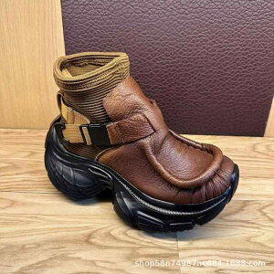 スニーカー メンズ 男性用 ダッドシューズ ソックススニーカー ハイカット ラウンドトゥ 厚底 プラットフォーム 身長アップ PUレザー 合成皮革 メッシュ レトロ 快適 滑り止め 耐摩耗 衝撃吸