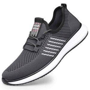 スニーカー メンズ 男性用 メッシュアッパー 布製 通気性 軽量 ランニング ウォーキング カジュアル 普段使い 運動靴 お父さん向け ラウンドトゥ 低ヒール 紐タイプ ブラック ダークグレー