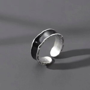 指輪 メンズ 男性用 ユニセックス S925 シルバー 銀製 レトロ アンティーク クール 無骨 ミニマル 幾何学模様 オープンリング サイズ調整可能 人差し指リング デイリー カジュアル ストリート