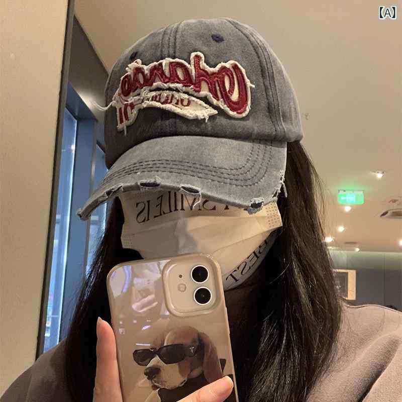 キャップ レディース アメカジ ヴィンテージ ウォッシュド加工 ダメージデニム つば広 ワイドブリム 小顔効果 大きいサイズ コットン ロゴ刺繍 通気性 日よけ オールシーズン対応