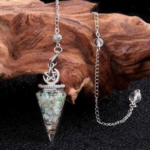 振り子ペンダント 六角錐 星月デザイン 水晶 アゲート 半貴石 さざれ石 レジン カラフルストーン アメジスト ローズクォーツ タイガーアイ オブシディアン パワーストーン お守り ヒーリン