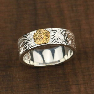 指輪 メンズ 男性用 フリーサイズ ゴールドローズ 薔薇モチーフ 唐草模様 平打ちリング ハンドメイド レトロ ヴィンテージ 燻し銀 シルバーカラー 日常使い カジュアル