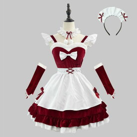 メイド服 レディース クリスマス サンタ コスチューム プリンセス風 ベルベット ベロア 大きいサイズ ビッグサイズ コスプレ アニメ 仮装 舞台 イベント パーティー ワインレッド かわいい