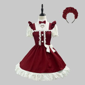 コスプレ衣装 レディース ロリータ メイド服 クリスマス アニメ イベント 仮装 撮影会 ポリエステル ワインレッド かわいい