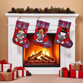 クリスマスソックス キッズ 子供用 大きい ビッグサイズ クリスマス靴下 プレゼント袋 ギフトバッグ サンタクロース スノーマン トナカイ柄 クリスマスツリー飾り オーナメント デコレーション 布製 ファブリック クリスマスパーティー イベント 小物入れ