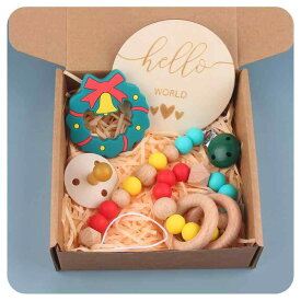 ベビー 歯固め おしゃぶりホルダー シリコン 櫸木 かわいい クリスマス デザイン 新生児 乳幼児 出産祝い プレゼント 噛むおもちゃ 安心安全 5点セット