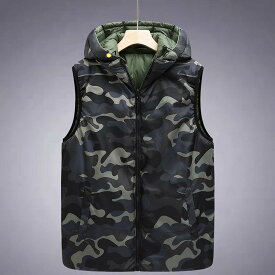ベスト メンズ 学生 中綿 リバーシブル 秋冬 フード着脱可能 保温 防寒 ジレ カジュアル おしゃれ ポリエステル 男性用 スリムフィット 普段使い