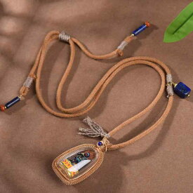 ネックレス メンズ レディース チベットスタイル ペンダントコード 手編みコットンコード ラピスラズリ 合金 手描きタンカモチーフ シンプル 新中華スタイル 民族風 レトロ アクセサリー おしゃれ 普段使い