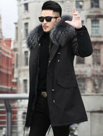 メンズ ファーコート おしゃれ アウター 暖かい 防寒 フェイクファー 冬 オーバーコート フード付き ジャケット 大きいサイズ 黒