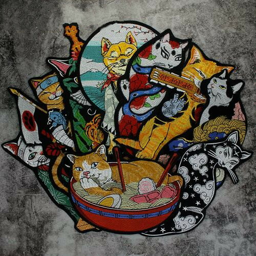 ワッペン 猫 アップリケ 刺繍 装飾 パッチ DIY リメイク 手芸 かわいい 刺繍 布 アイロン 黄色 黒 赤 ネコ 動物
