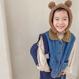 デニム ベスト ジャケット キッズ アウター 子供服 女の子 秋冬 裏起毛 韓国 男の子 厚手 暖かい 男女兼用 青 ボア