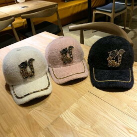 キャップ レディース 帽子 キラキラ おしゃれ かわいい 韓国 秋冬 ラインストーン ビジュー ストリート 暖かい カーキ ブラック ピンク