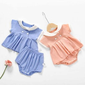 ロンパース ベビー 子供服 襟付き カバーオール ファッション マリン 春夏 薄手 女の子 赤ちゃん かわいい ピンク 青 半袖