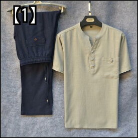 tシャツ メンズ 半袖 ラージ サイズ コットン リネン スーツ レトロ トップ サマー
