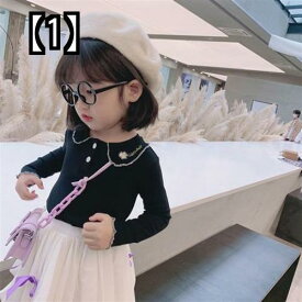 長袖 シャツ キッズ ベビー ファッション 2022年 春 秋 女の子 韓国 トップス 赤ちゃん 無地 外国風 子供服 黒 バイオレッド