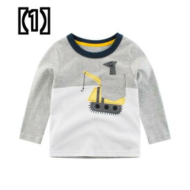 キッズ ファッション 長袖 トップス 2022年 春 秋 男の子 赤ちゃん 子供用 シャツ ブルドーザー グレー