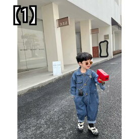 キッズ ロンパース デニム 男の子 子供服 カバーオール かわいい ジャンプスーツ 春夏 韓国 ベビー カジュアル ブルー 長袖
