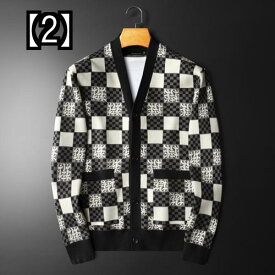 カーディガン メンズ ニット 長袖 セーター チェック 大きいサイズ カジュアル トップス 秋冬 薄手 チェッカー 黒