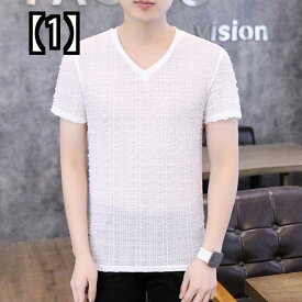 tシャツ メンズ 半袖 vネック トップス 細身 シンプル カジュアル ファッション 春夏 涼しい スリム ホワイト ピンク ブラック