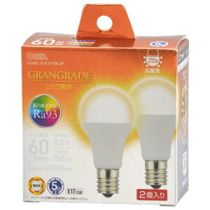 �I�[���d�@ LED�d�����` E17 60�`����/60W���� �d���F Ra93�����F �����Ή� �f�M�ގ{�H���Ή� �~�j�N���v�g���` 5�N�ۏ� 2�� LDA6L-G-E17 RA 2P 06-5566 OHM