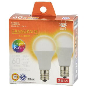 �I�[���d�@ LED�d�����` E17 60�`����/60W���� �d���F Ra93�����F �����Ή� �f�M�ގ{�H���Ή� �~�j�N���v�g���` 5�N�ۏ� 2�� LDA6L-G-E17 RA 2P 06-5566 OHM