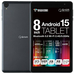 �R�P QA15-80�^�u���b�g 8�C���`IPS 1280x800 Android 15 Wi-Fi BT5.0 4000mAh 8�R�ACPU+GPU RAM 4GB+���z8GB �X�g���[�W 64GB microSD �ő�1TB �Z���T�[(GPS/�����x/�ߐ�/�Ɠx/�W���C��)���{������� ���C�hFM�Ή��A�v��