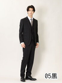 光沢ウール混 スリムフィット 2ボタン3ピーススーツ シャドーチェック黒 スリムスタイルスーツ
