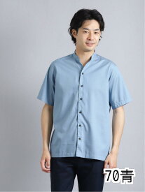 【値下げ】 抗菌イージーケア インディゴ調バンドカラー半袖シャツ シャツ/ブラウス
