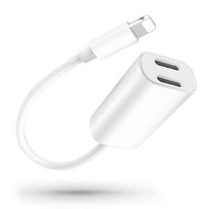 iPhone8 iPhone7 イヤホン 充電しながら 2ポート付き 変換アダプタ アイフォン8 iPhone7Plus 8Plus iPhoneX 充電ケーブル イヤホンジャック ヘッドホン 通話 マイク リモコン