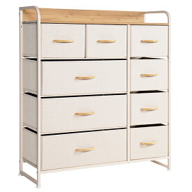 【キャスター付き】チェスト 4段9杯 幅87.5 収納チェスト タンス 服 収納 おしゃれ ハイチェスト 収納ケース ランドリーチェスト ベージュ ホワイト 布製 衣類収納 子供服収納 洋服収納 ベリベリモッコ 送料無料