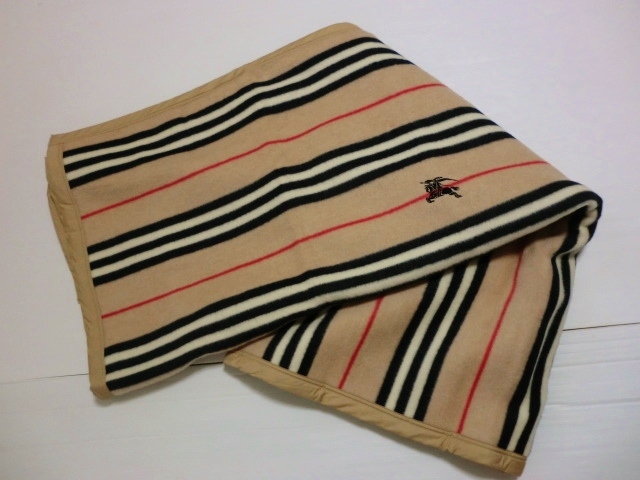 バーバリー BURBERRY  ノバボーダーライン柄 ホースマーク刺繍入り ウール１００％ 毛布 日本製 ベージュ